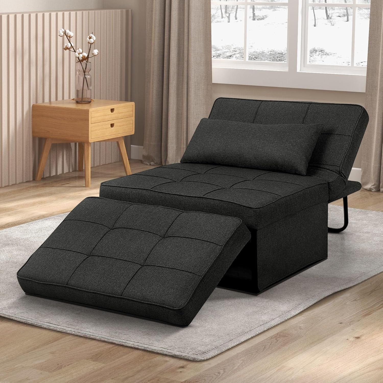 71 inch Dark Grey Convertible Sofa Bed Convertible Chair Folding & No Installation Ottoman Bed Adjustable Backrest Sleeper Sofa