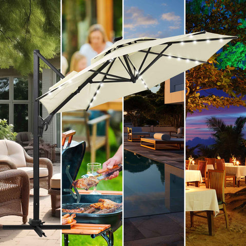 Ainfox 10ft Double Top Heavy-Duty Patio Cantilever Umbrella with Cross Base,5-Year-Non-Fading Outdoor Large Offset Hanging Aluminum Rotation Sun Shade Umbrella with 360°Rotation Adjustable