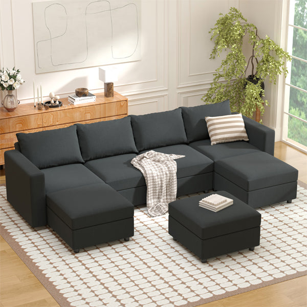 Ainfox Modular Sectional Sofa Couch with Storage Seat 4 Seats + 3 Ottomansa