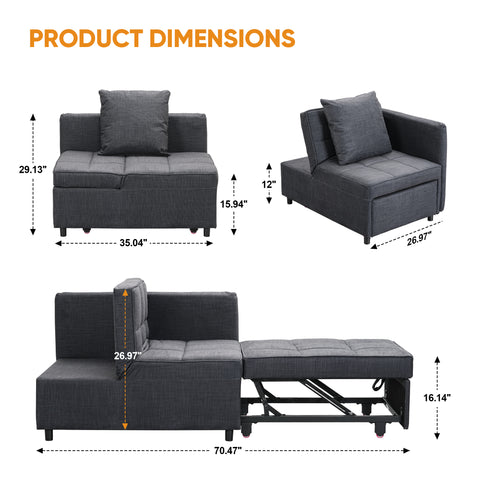 Anifox Recline Sofa Bed Sleeper Chair Grey for Living Room, Small Apartments and Office