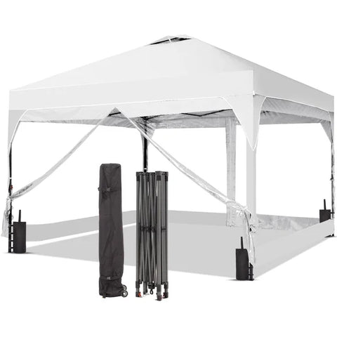 Ainfox Pop Up Canopy Tent Center Lock 4 Removable Walls Windproof UV Shelter Outdoor Commercial,White