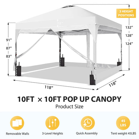 Ainfox Pop Up Canopy Tent Center Lock 4 Removable Transparent Walls Windproof UV Shelter Outdoor Commercial