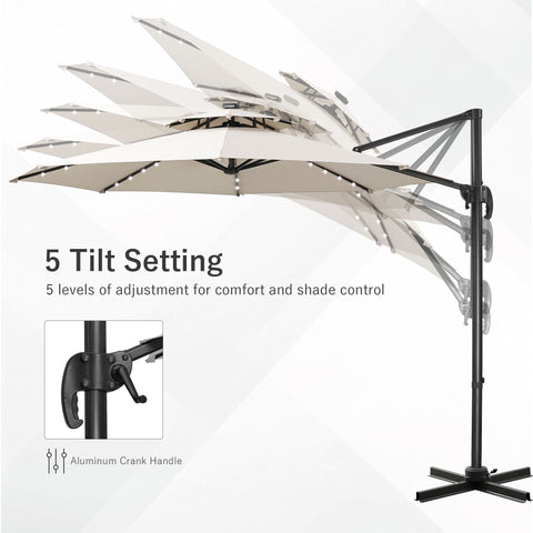 Ainfox 10ft Double Top Heavy-Duty Patio Cantilever Umbrella with lights and Cross Base, Outdoor Large Offset Hanging Aluminum Rotation Sun Shade Solar Umbrella with 360°Rotation Adjustable, Beige