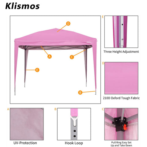 Klismos 10ft X 10ft Pop Up Canopy  For Patio,Garden,Beach Outdoor,Indoor With Four Sidewalls