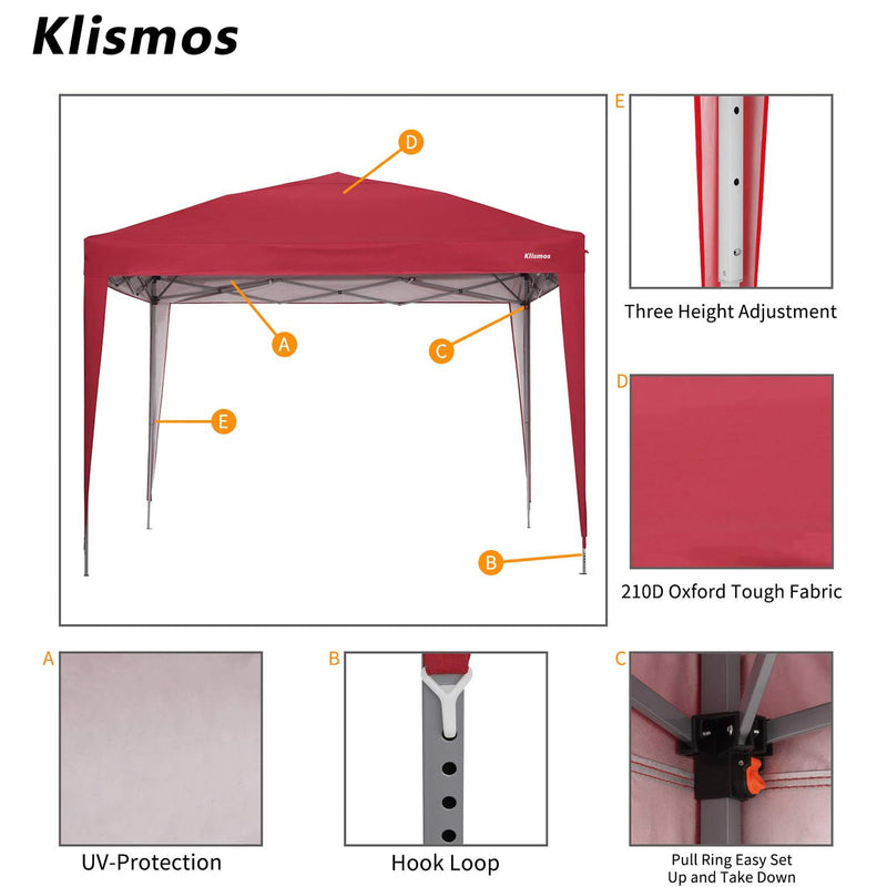 Klismos 10ft X 10ft Pop Up Canopy  For Patio,Garden,Beach Outdoor,Indoor