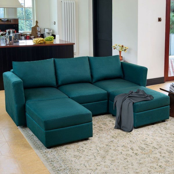 U Shaped 3 Seats +2 Ottomans Modular Sectional Sofa Couch Storage