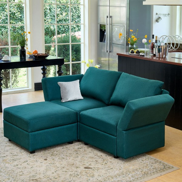 L Shaped 2 Seats +1 Ottoman Modular Sectional Sofa Couch Storage
