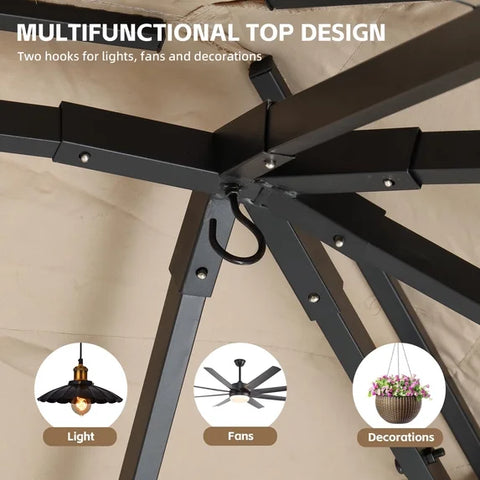 Ainfox 10x13 FT Imitation Straw Patio Gazebo-Heavy Duty Metal Frame Double Tier Ventilated Roof Outdoor Tiki Hut Shade Canopy for Backyard Pool Deck