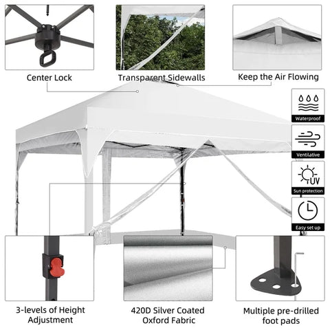 Ainfox Pop Up Canopy Tent Center Lock 4 Removable Walls Windproof UV Shelter Outdoor Commercial,White