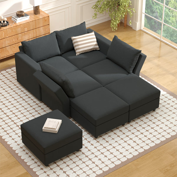 Ainfox Modular Sectional Sofa Couch with Storage Seat 4 Seats + 3 Ottomansa