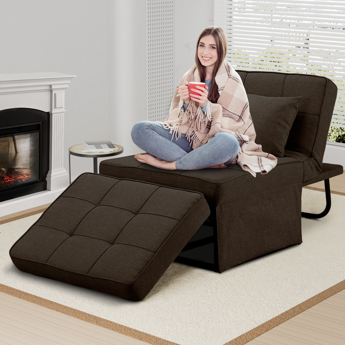 73.23" Convertible Sofa Bed Breathable Linen Couch Bed Coffee