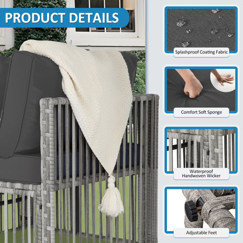 Ainfox Outdoor Patio Furniture Set, Wicker Sectional Conversation Set with Adjustable Backrest Sofa