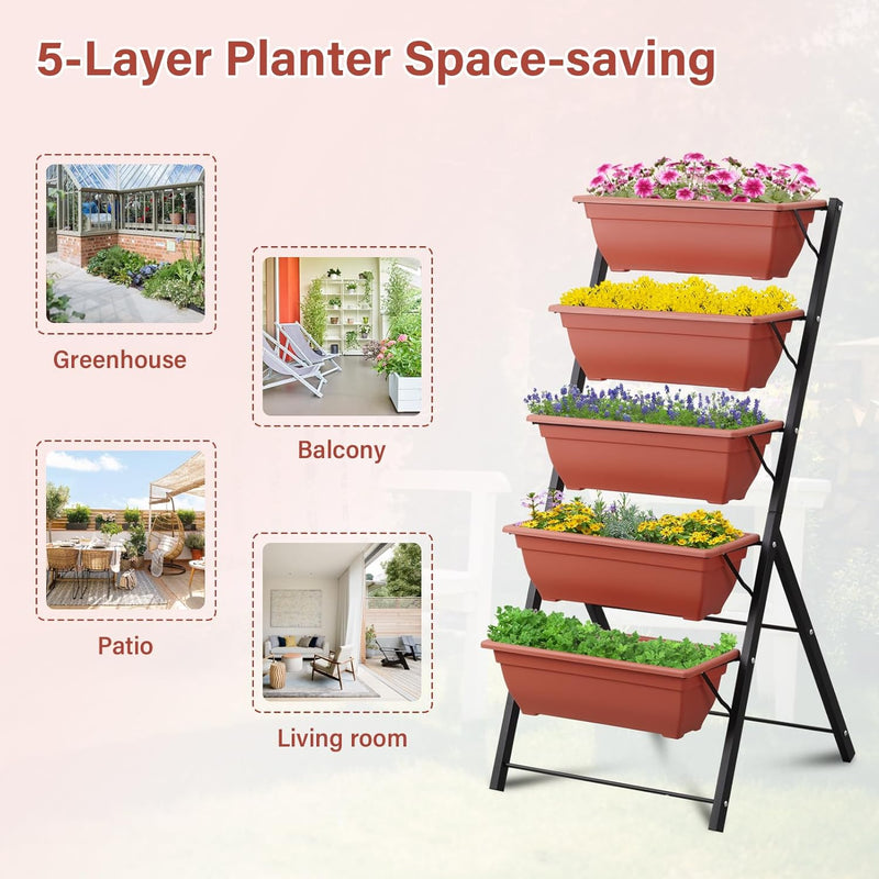 Ainfox Vertical Garden Bed,Elevated Garden Bed with 5 Container Planter Boxes for Vegetables Herbs Flowers- P