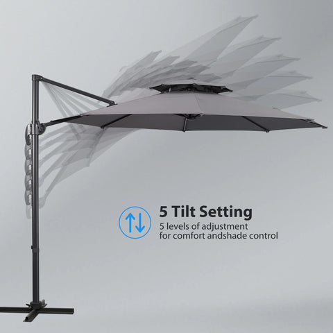 Ainfox 10ft Double Top Heavy-Duty Patio Cantilever Umbrella with Cross Base, Outdoor Large Offset Hanging Aluminum Rotation Sun Shade Umbrella with 360°Rotation Adjustable