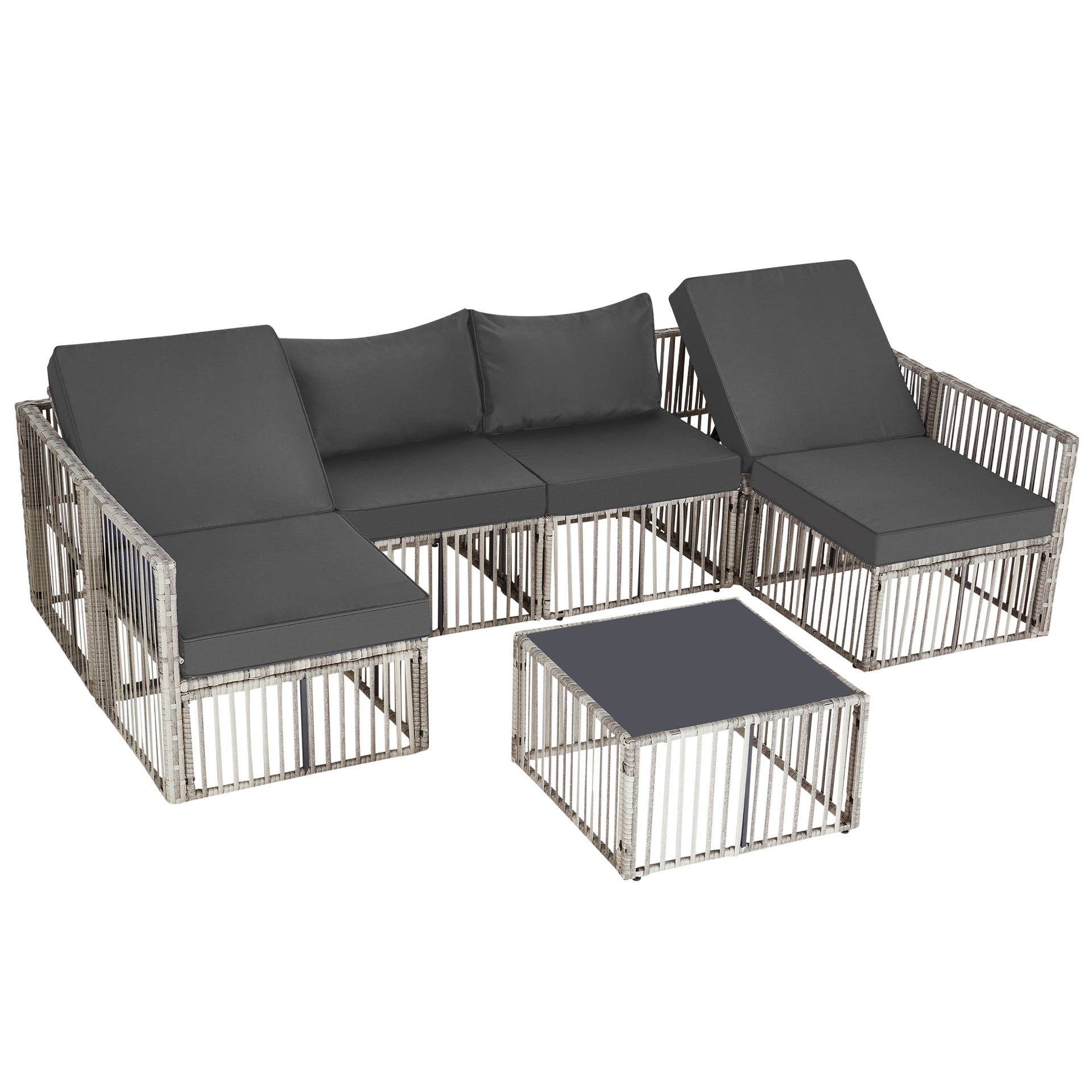 Outdoor Patio Furniture Set Wicker Sectional Conversation Set Adjustable Backrest Sofa