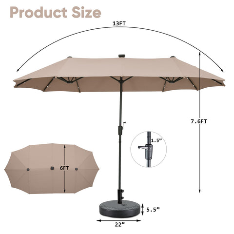 Ainfox 13ft Large Patio Umbrella with Solar Lights and Weighted Base, Outdoor Double-Sided Rectangle Market Umbrellas
