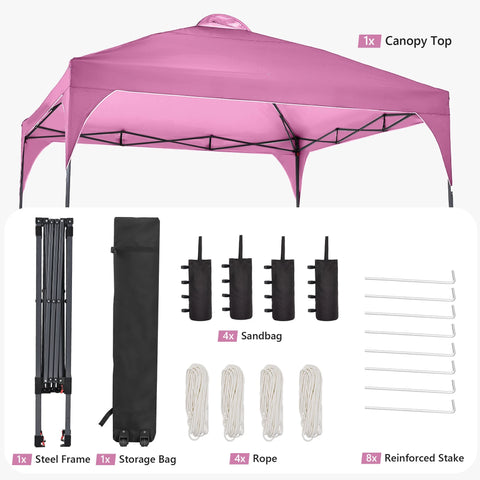 Ainfox 12x12 Pop up Canopy Tent Instant Shelter with Cover, Portable Outdoor Gazebo with Wheeled Bag and Sandbags, Pink