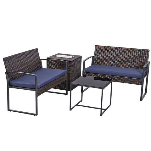 Ainfox 4 Piece Outdoor Patio Furniture Set with Ice Cooler Storage Box & Coffee Table for Outside, Garden, Balcony, Porch