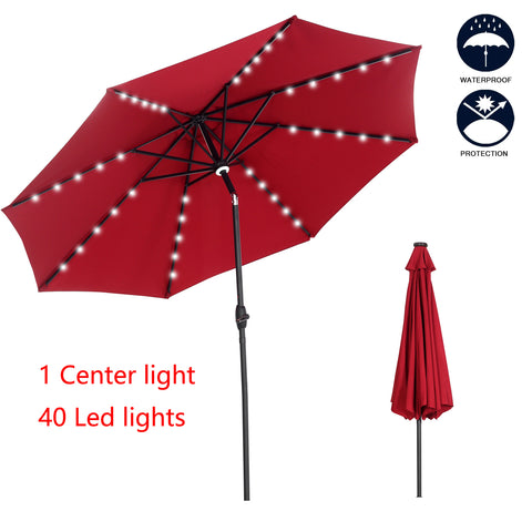 Ainfox 10ft Patio Umbrella Outdoor Solar Powered with 40 LED Lights,One Center Light and 8 Sturdy Ribs Without Base