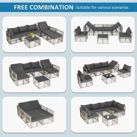 Ainfox Outdoor Patio Furniture Set, Wicker Sectional Conversation Set with Adjustable Backrest Sofa