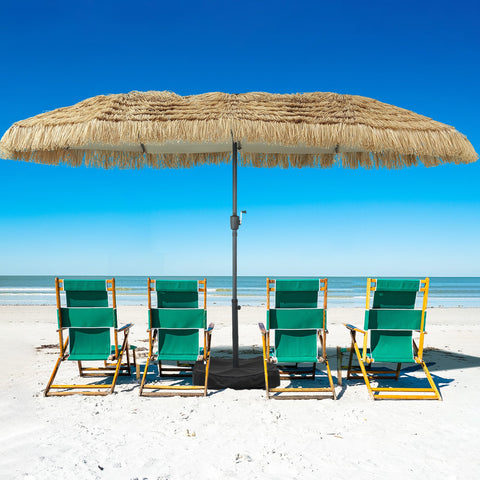 Ainfox 15ft Large Thatched Tiki Patio Umbrella with Stand and Sandbags, Outdoor Heavy-Duty Double-Sided Rectangle Market Umbrella for Garden, Deck, Backyard, Pool, Beach