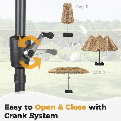 Ainfox 15ft Large Thatched Tiki Patio Umbrella with Stand and Sandbags, Outdoor Heavy-Duty Double-Sided Rectangle Market Umbrella for Garden, Deck, Backyard, Pool, Beach