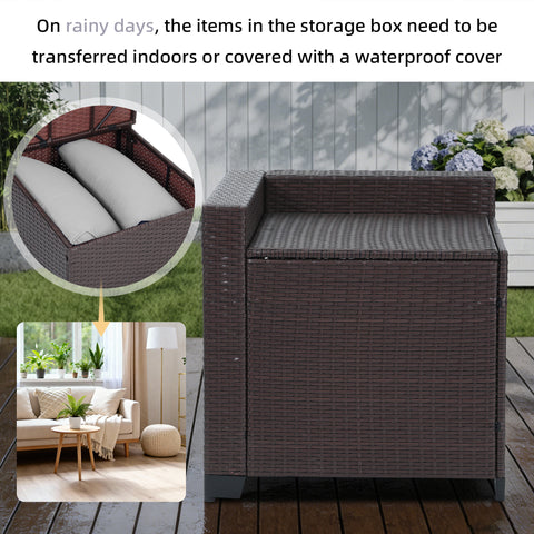Ainfox 8 Piece Outdoor Patio Rattan Sectional Storage Furniture Set, All Weather PE Wicker Modular Conversation Sofa with Ottoman & Side Box for Backyard Pool Deck