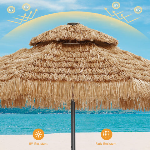 Ainfox 9ft Double Tiers Thatched Tiki Umbrella for Outdoor, Pool, Patio, Beach, Brown