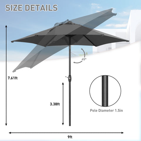 Ainfox 9ft Lake Blue Patio Umbrella with Push Button Tilt and Crank, UV and Waterproof Canopy
