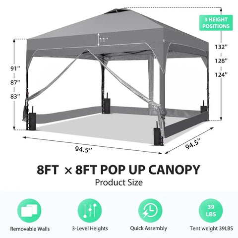 Ainfox Pop Up Canopy Tent Center Lock 4 Removable Transparent Walls Windproof UV Shelter Outdoor Commercial