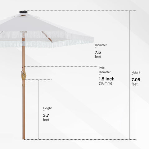 7.5ft Patio Umbrella with Fringe& Led Lights for Event Outdoor Garden Yard Deck Wedding Themed Restaurant Cafe Bistro Set