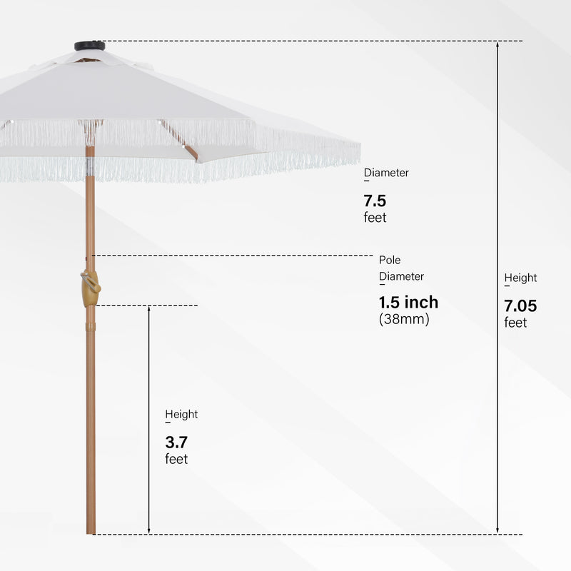 7.5ft Patio Umbrella with Fringe& Led Lights for Event Outdoor Garden Yard Deck Wedding Themed Restaurant Cafe Bistro Set