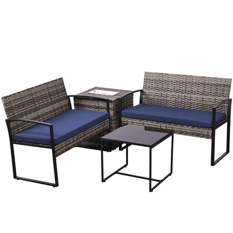 Ainfox 4 Piece Outdoor Patio Furniture Set with Ice Cooler Storage Box & Coffee Table for Outside, Garden, Balcony, Porch