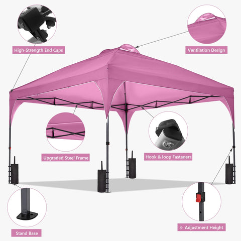 Ainfox 12x12 Pop up Canopy Tent Instant Shelter with Cover, Portable Outdoor Gazebo with Wheeled Bag and Sandbags, Pink