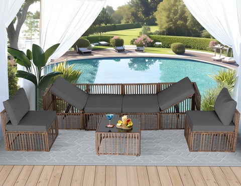 Ainfox Outdoor Patio Furniture Set, Wicker Sectional Conversation Set with Adjustable Backrest Sofa