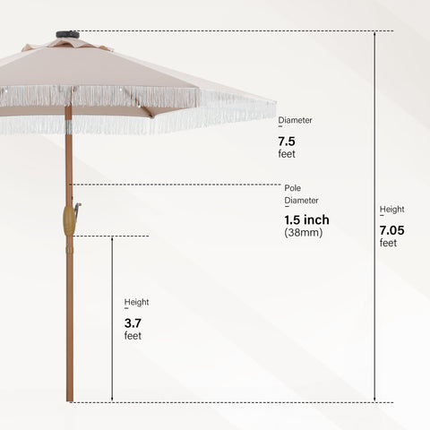 7.5ft Patio Umbrella with Fringe& Led Lights for Event Outdoor Garden Yard Deck Wedding Themed Restaurant Cafe Bistro Set