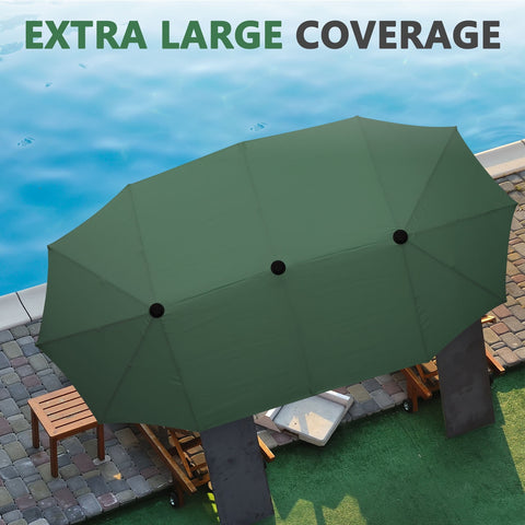 Ainfox 13ft Large Patio Umbrella, Outdoor Double-Sided Rectangle Market Heavy Duty Umbrellas without Base, Green