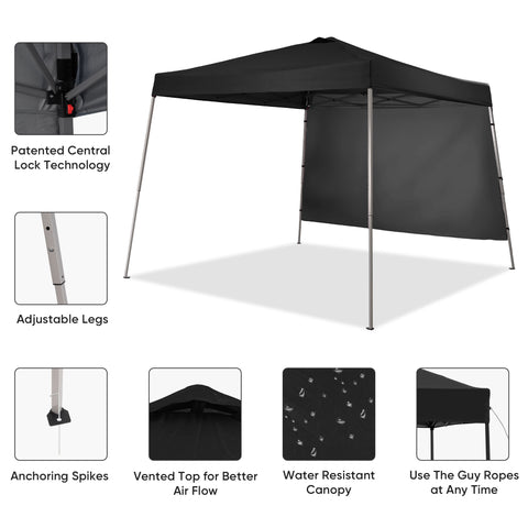 Ainfox 10X10 Pop Up Canopy, Slant Legs Instant Outdoor Canopy Tent with 1 Sidewall, Portable Patio Garden Deck Gazebo Shelter - 10x10 Base 8x8 Top