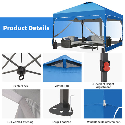 Ainfox 10ft x 10ft Pop Up Canopy Beach Tent with 4 Removable Clear PVC Sidewalls for Events, Parties, Camping