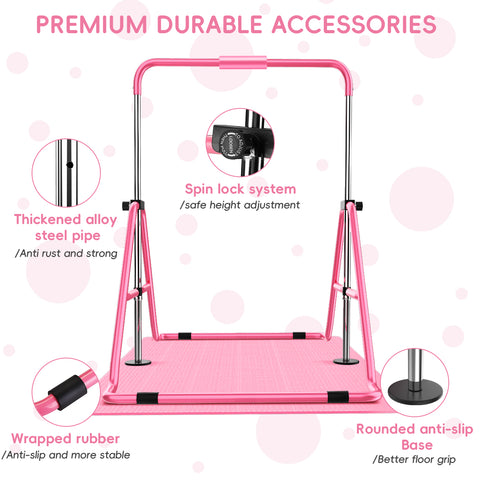 Ainfox Gymnastics Bar with Mat, Foldable Gymnastics Horizontal Bar Adjustable Height, Gymnastic Training Bar