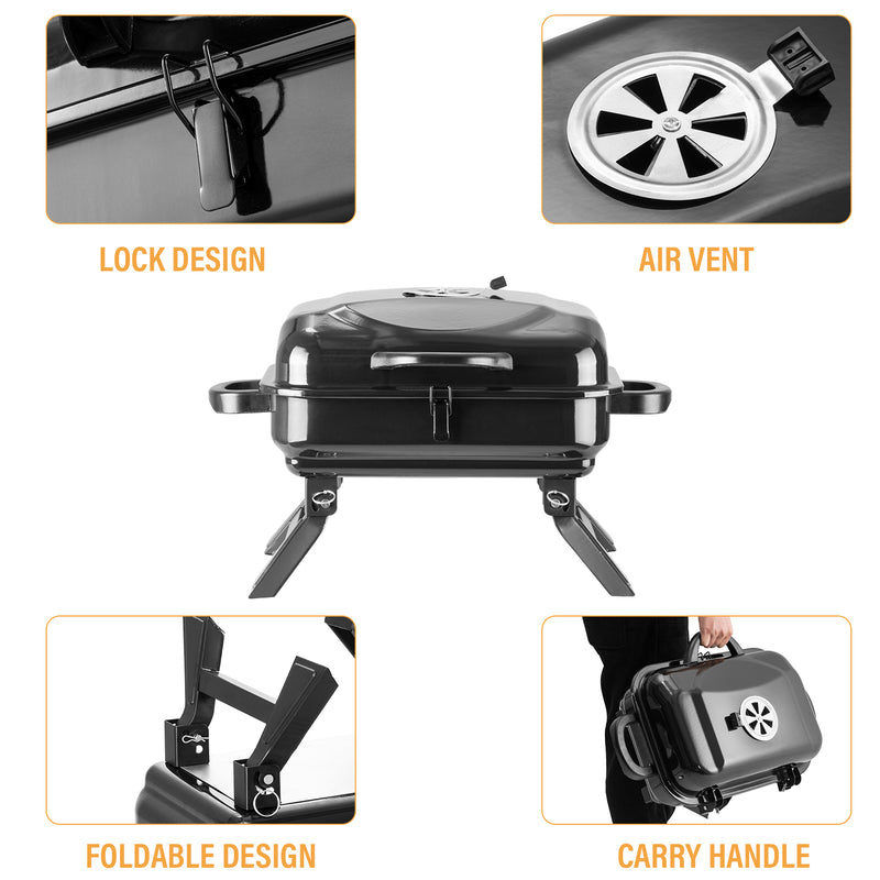 Portable Charcoal Grill, Tabletop Outdoor Barbecue Smoker, Small BBQ Grill for Outdoor Cooking Backyard Camping Picnics Beach