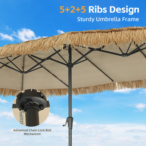 Ainfox Thatched Tiki Patio Umbrella, Outdoor Market Umbrella for Garden, Deck, Backyard, Pool, Beach