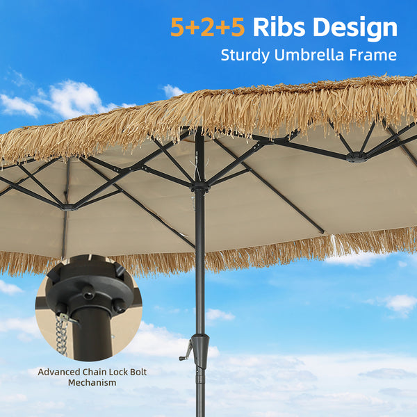 Ainfox Thatched Tiki Patio Umbrella, Outdoor Market Umbrella 7.5FT/9FT/13FT/15FT for Garden, Deck, Backyard, Pool, Beach