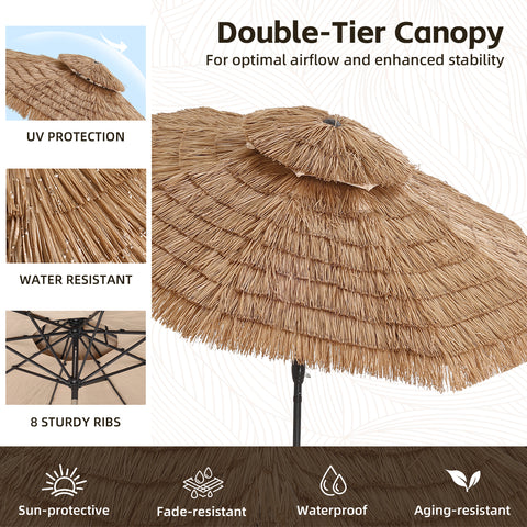 Ainfox Thatched Tiki Patio Umbrella, Outdoor Market Umbrella for Garden, Deck, Backyard, Pool, Beach