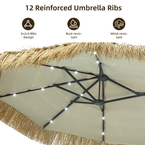 Ainfox 13ft Large Thatched Tiki Patio Umbrella, Outdoor Heavy-Duty Double-Sided Rectangle Market Umbrella for Garden, Deck, Backyard, Pool, Beach