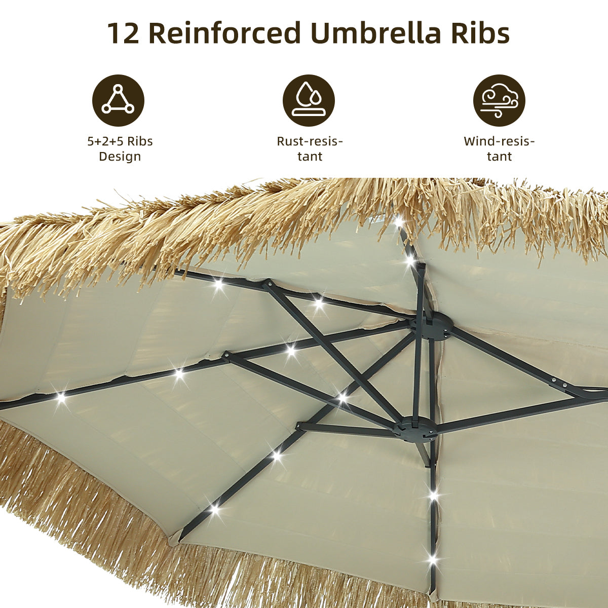 Ainfox Thatched Tiki Patio Umbrella, Outdoor Market Umbrella 7.5FT/9FT/13FT/15FT for Garden, Deck, Backyard, Pool, Beach