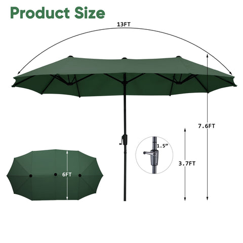 Ainfox 13ft Large Patio Umbrella, Outdoor Double-Sided Rectangle Market Heavy Duty Umbrellas without Base, Green