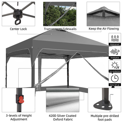 Ainfox 12ft x12ft Pop Up Canopy With 4 transparent sidewalls Outside Canopy with Wheeled Carry Bag, Bonus 8 Stakes and 4 Ropes
