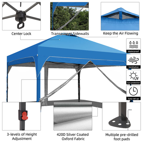 Ainfox 12ft x12ft Pop Up Canopy With 4 transparent sidewalls Outside Canopy with Wheeled Carry Bag, Bonus 8 Stakes and 4 Ropes