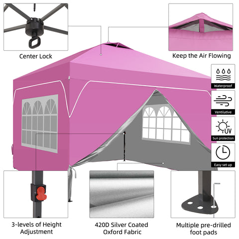 Ainfox 12ftx12ft Pop Up Canopy Tent with 4 Sidewalls One Push Tent Canopy with Wheeled Carry Bag, 8 Stakes and 4 Ropes